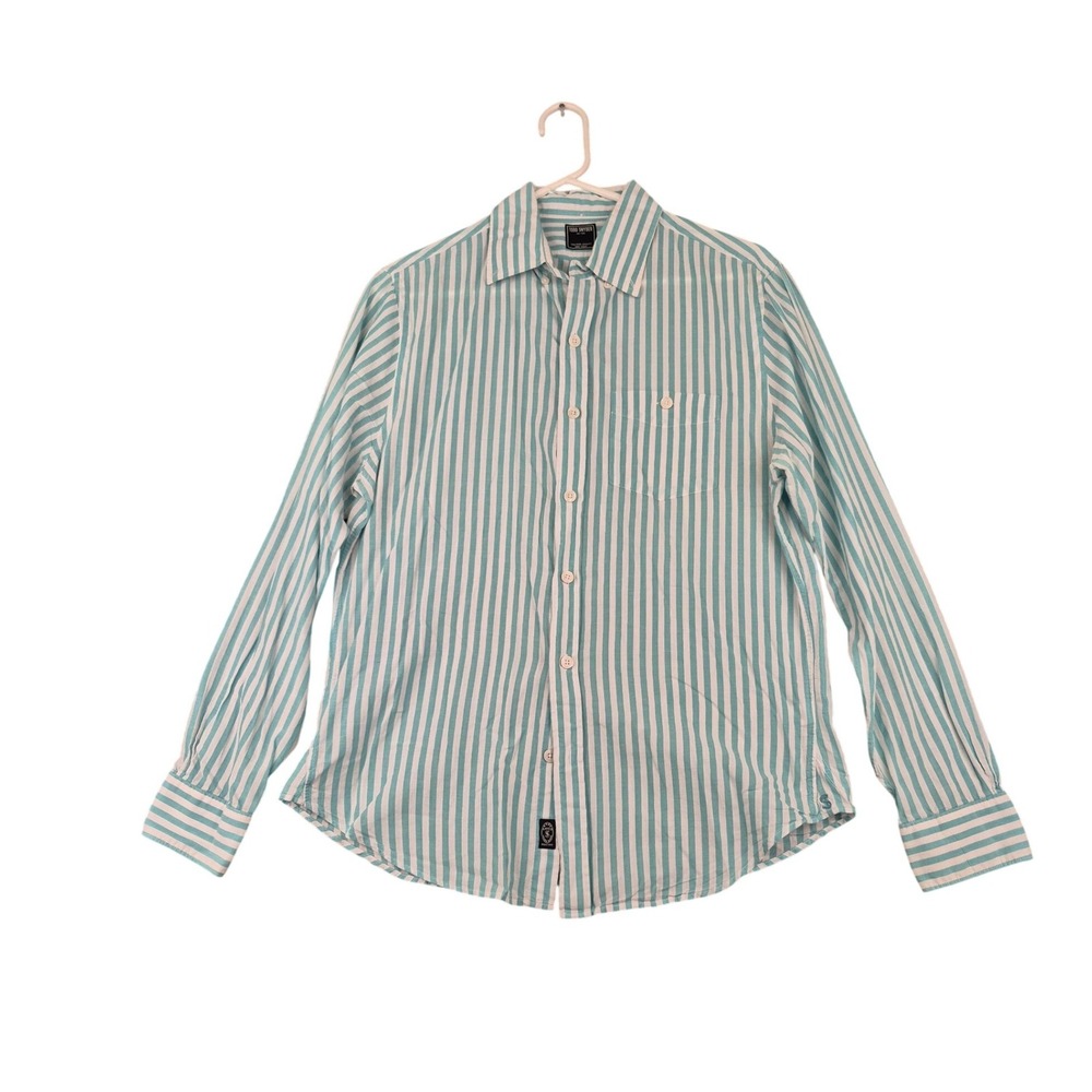 Todd Snyder Mens Teal White Striped Long Sleeve Button Down Shirt Tailored Sz M